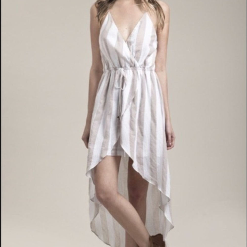 Moon River Anthropologie Tan White Stripe Dress
